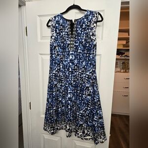 White House Black Market Blue and White Patterned Dress